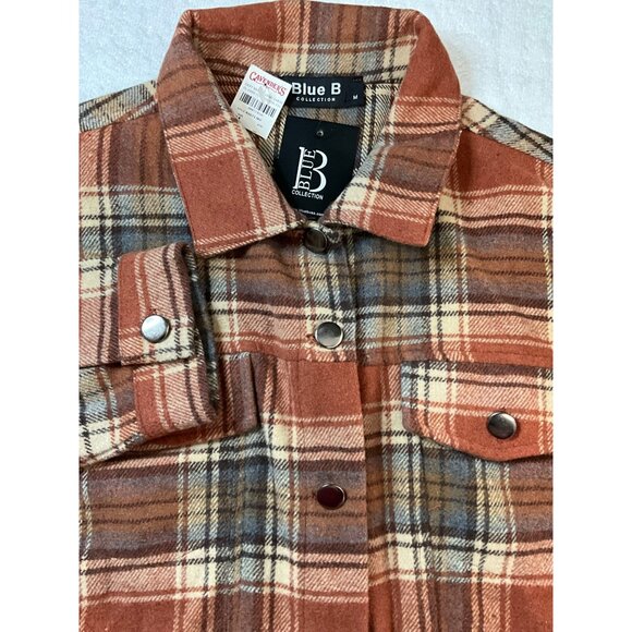 Blue B Collection Women's Plaid Rust Shacket Medium 100% Polyester - Picture 1 of 9